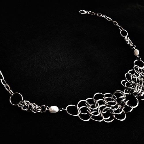 Chainmail necklace punk rock gothic alternative, new, silver and white