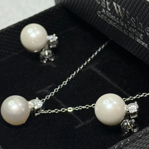 18K Gold Plated Pearl Jewelry Set Necklace and Earrings