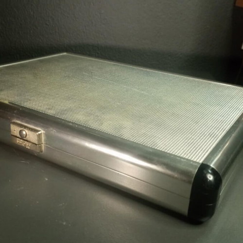 Metal Backgammon Case Advertising Like New