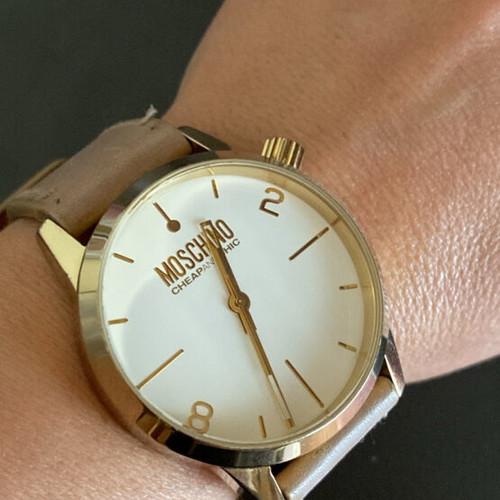 Moschino women's watch used with leather strap in muted apple color