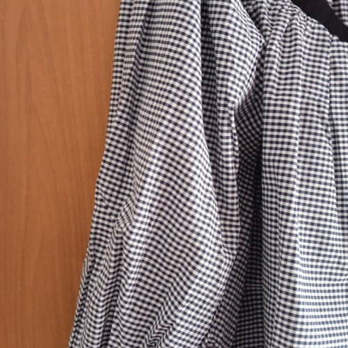 SheIn Blouse Shirt Fine Check Black Gray Balloon Sleeves Like New