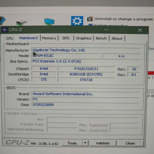 Gigabyte GA-G31M-ES2C motherboard with Intel Core 2 Duo E8400 used without RAM