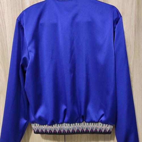 Handmade Bomber Jacket new, blue-purple with embroidered knit trims