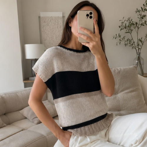 Scandalo cotton knit summer blouse like new, black and beige, size S/M