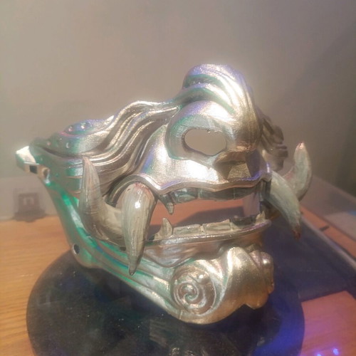 Oni mask 3d printed like new, painted with silver metallic spray