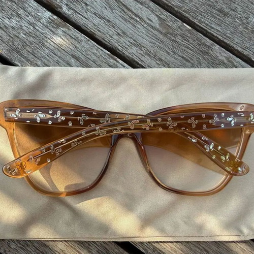 Bottega Veneta Crystal Yellow Honey Glitter Butterfly Sunglasses