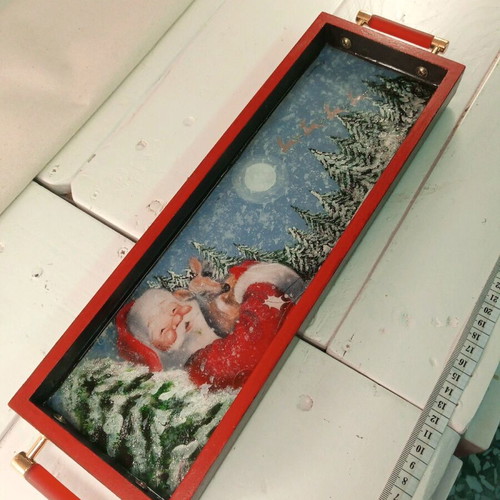 Christmas serving tray made to order, hand-painted with Santa and reindeer