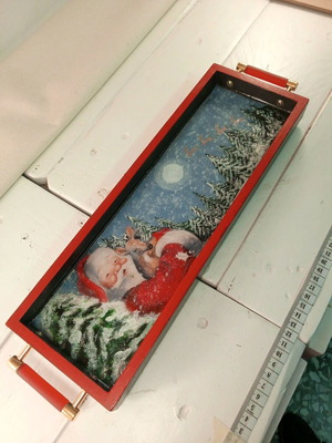 Christmas serving tray made to order, hand-painted with Santa and reindeer