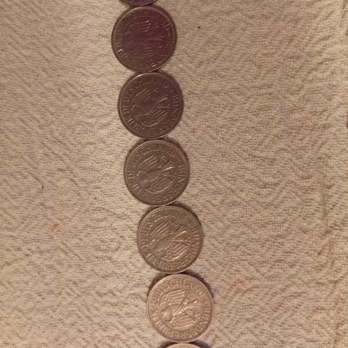 Old coins like new, pack of 7 one mark pieces