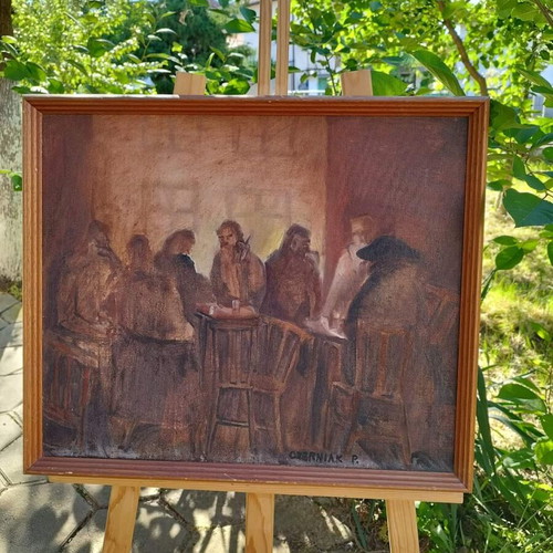Vintage Scandinavian oil painting on canvas used