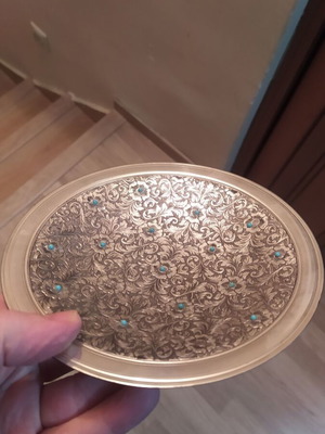 Silver embossed dish like new with glued stones
