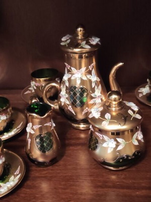Bohemian Crystal Gold-Plated Coffee Tea Set new