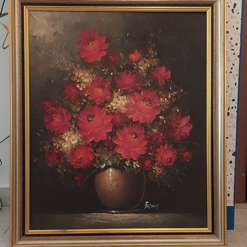 Oil painting with floral composition by Frederik, used, 60x75 cm