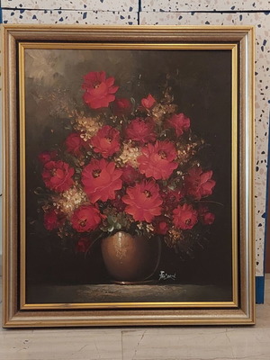 Oil painting with floral composition by Frederik, used, 60x75 cm