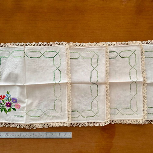 Small embroidered handmade doilies with lace edging set of 4