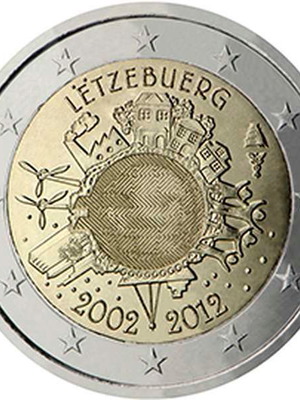 Λουξεμβούργο 2 Ευρώ 2012 UNC καινούργιο, αναμνηστικό 10 χρόνων ευρώ