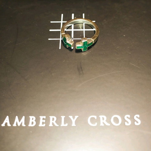 Amberly Cross silver ring .925 with green enamel used
