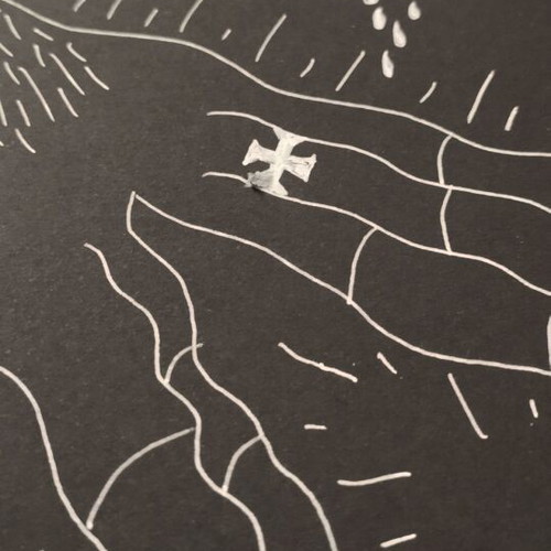 Art piece O Theios Fovos new, handmade with white ink on black paper