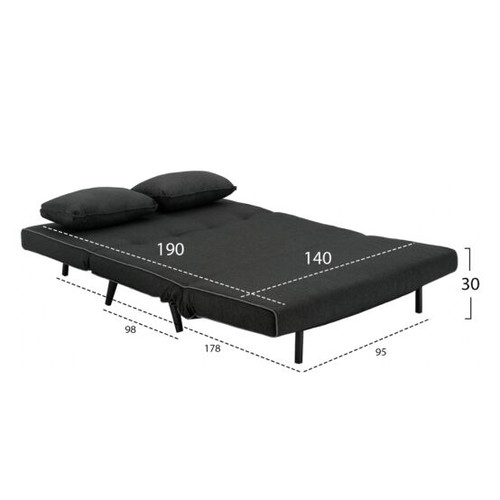 Two-seater sofa bed dark gray, like new