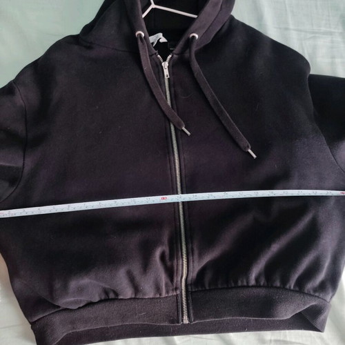 Crop sweatshirt jacket H&M black with white stripes, size L like new