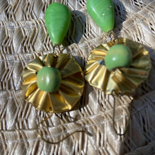 Handmade earrings new with glass beads from recycled espresso coffee capsule