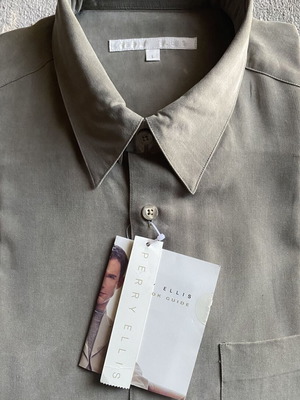 Perry Ellis Men's Dress Shirt Large Olive Grey New