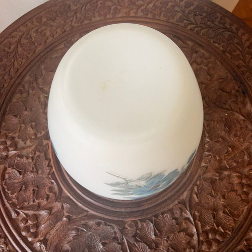Vintage opaline vase with blue floral decoration, like new