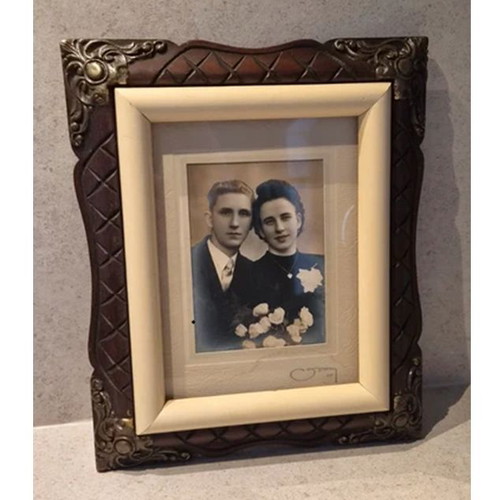 Large Vintage Photo Frame with Beautiful Wood Carving, Dark Wood