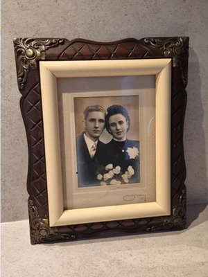 Large Vintage Photo Frame with Beautiful Wood Carving, Dark Wood