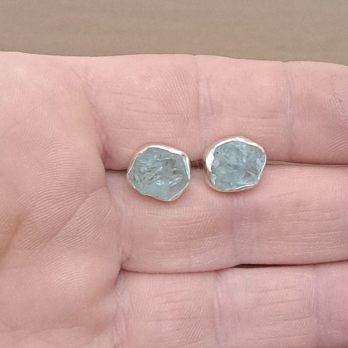 Silver Earrings 925 with Raw Aquamarine Stones Handmade