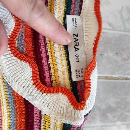 Zara multicolor striped blouse with orange pants and bag set