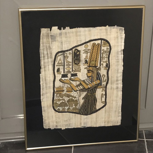 Papyrus framed used, Egyptian origin with gold frame
