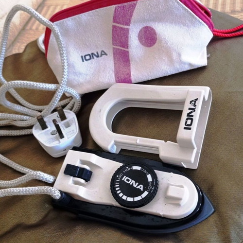 Iona vintage folding travel iron with original case and UK plug