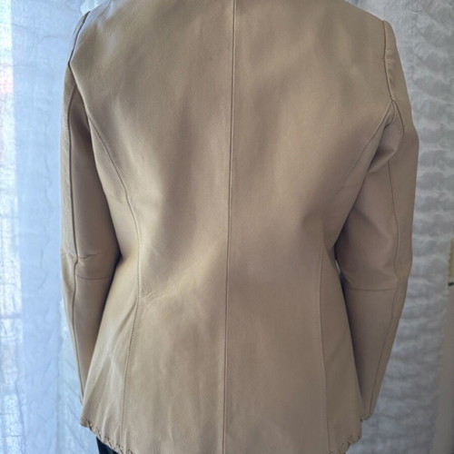 Friendtex leather jacket used, beige with embroidery