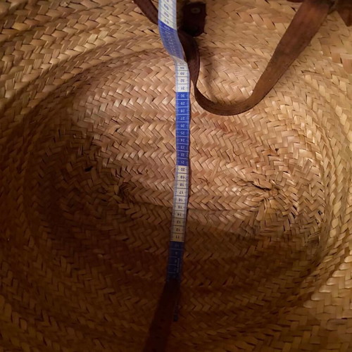 Straw bag large with leather handles used, beige