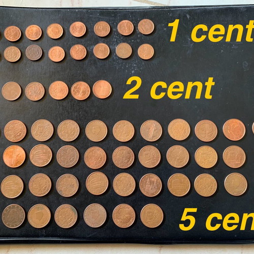 Set collection of various coins and banknotes used