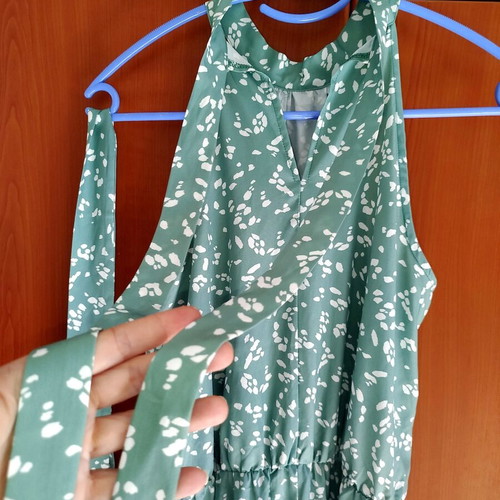 Shein long dress S size like new, green with white details