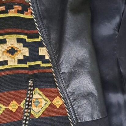 Zara biker jacket used with geometric print and faux leather collar brown