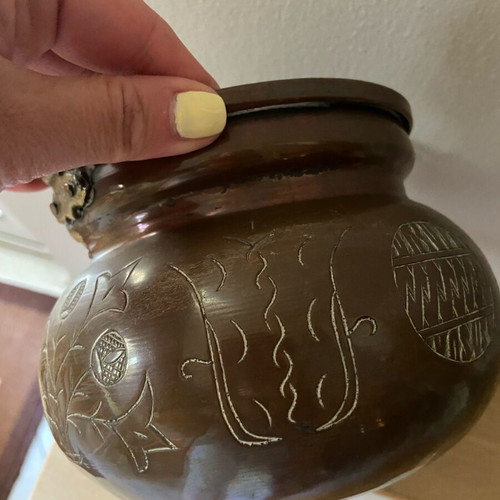 Antique copper container used with bronze handle