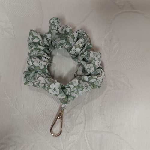 Handmade keychain with parrot charm, scrunchie style