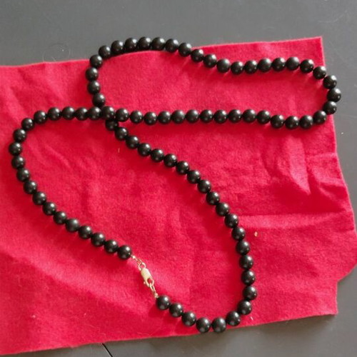 Necklace long with black matte glass round beads like new