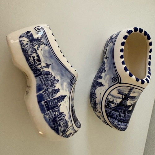 Delft Blue Porcelain Clogs Handpainted, 13 cm Length
