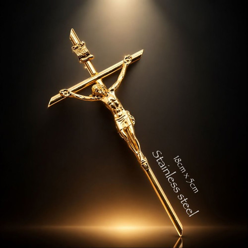 Cross with Jesus large gold stainless steel design new