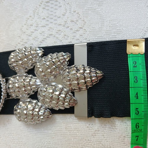 MNG Elastic Waist Belt New, Early 2000s, Black and Silver
