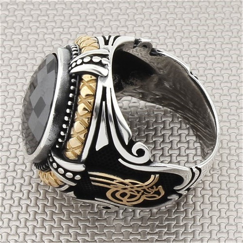 Men's Massive Ring with Blue Sapphire New, Silver Plated
