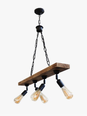 Φωτιστικό σαλονιού πολυφωτο vintage ράγα για 4 λαμπτήρες Ε27 από μέταλλο και ξύλο σαν καινούργιο