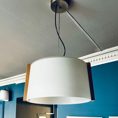 Viokef Mondo pendant lamp used, natural white glass and wood