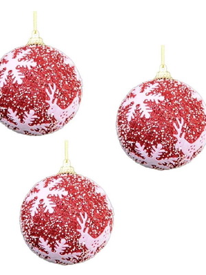 Red snow-covered balls set of 3 pieces 8 cm new