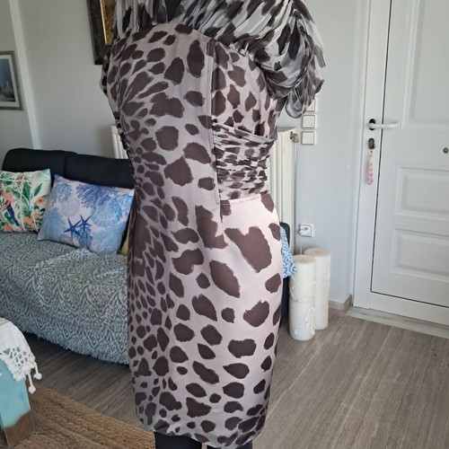 Gaetano Navarra animal print dress used, size L, grey beige