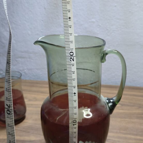 Vintage Two-Tone Glass Set with Pitcher and 4 Glasses like new